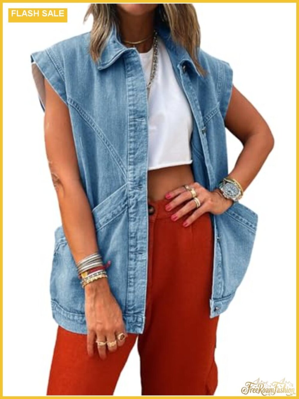 Oversized Denim Vest Sleeveless Jean Vest Button Down Casual Summer Western